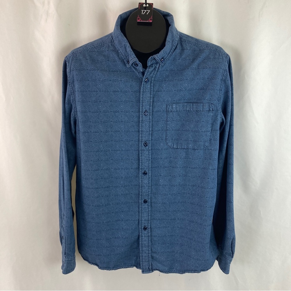 BLUE on Blue Geometric Design Button-up Shirt by Morse Code 100% Cotton - Picture 1 of 10